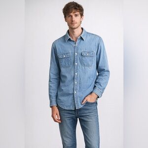 Vintage L.L. Bean Denim Button Front Work Shirt Blue Men’s XL Heritage Classic